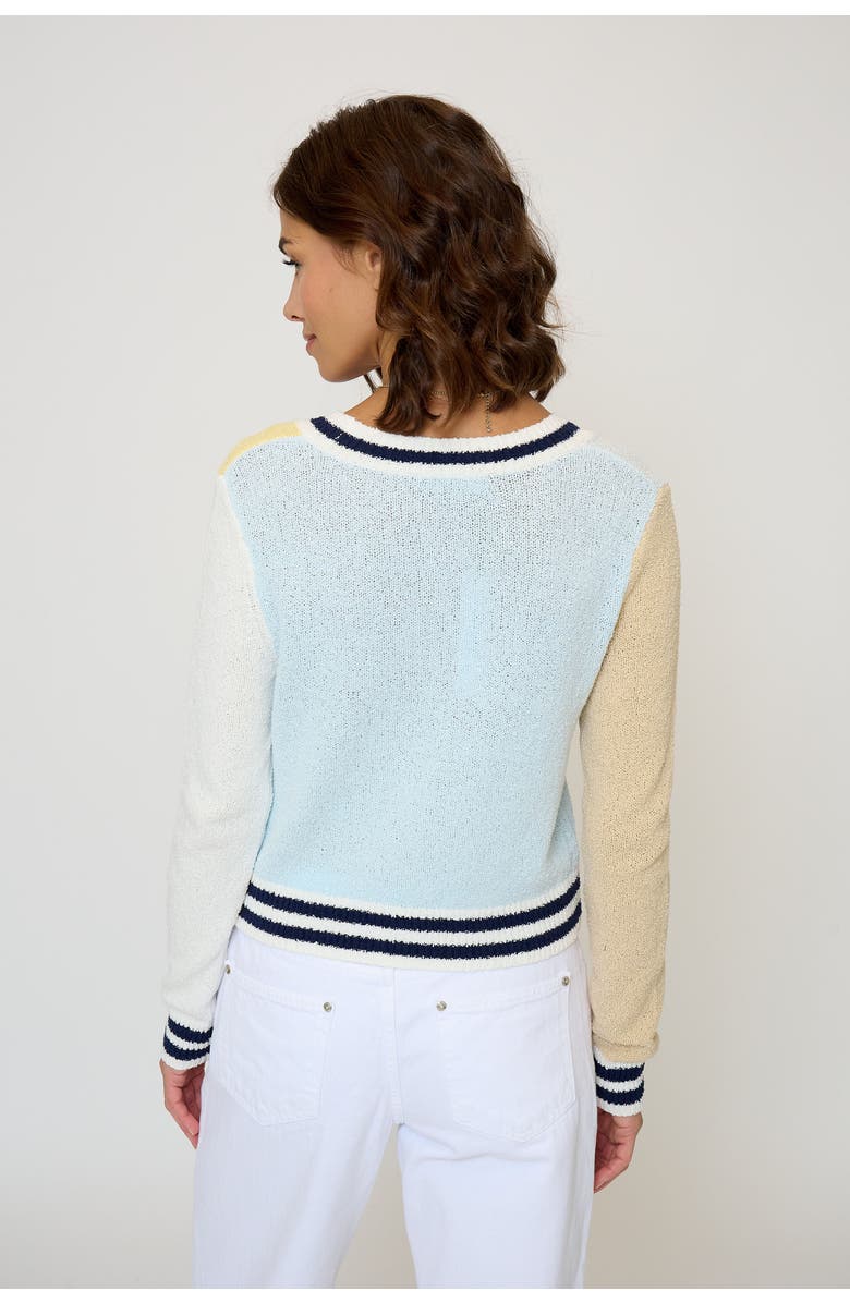 Central Park West Daphne Varsity Stripe Cardigan, Alternate, color, Citron