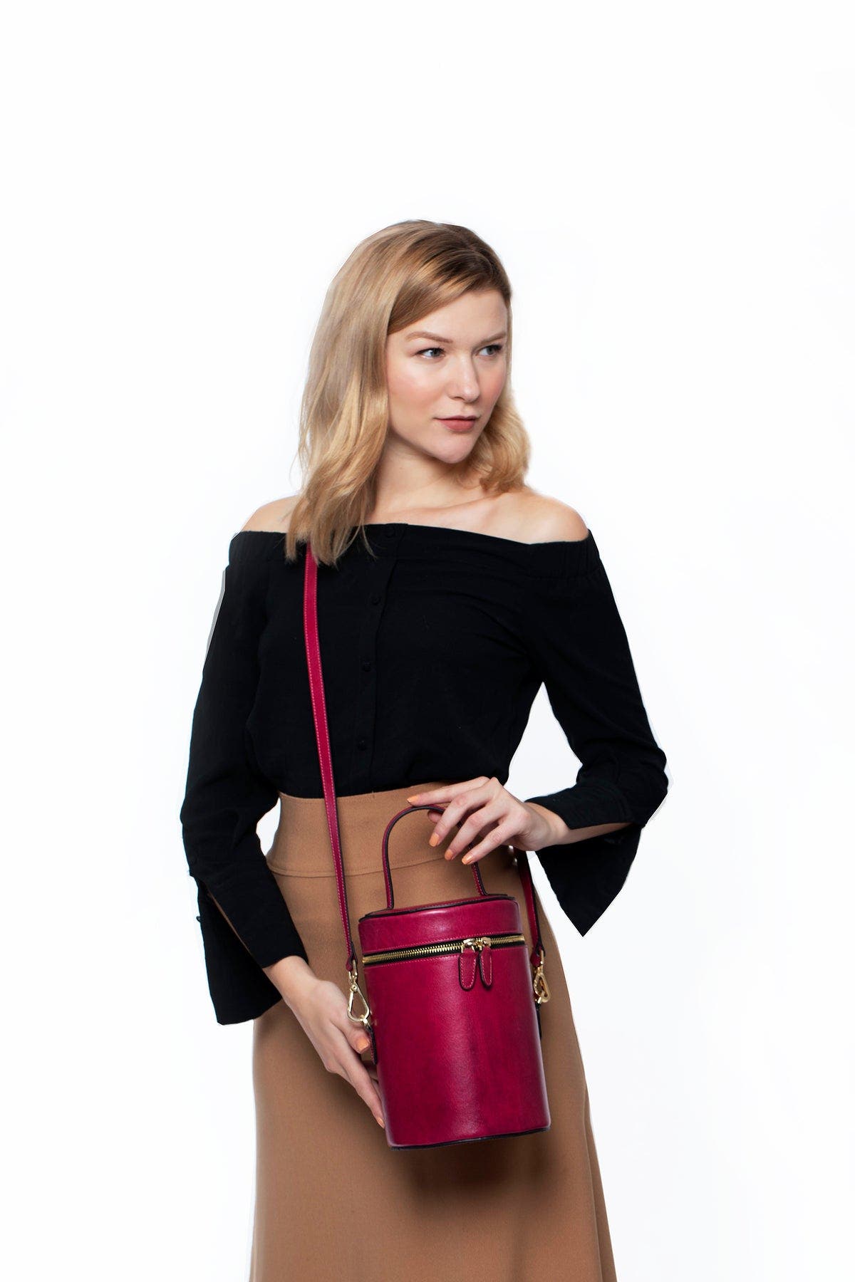 Silver & Riley NOLA Bucket Leather Bag, Alternate, color, Red