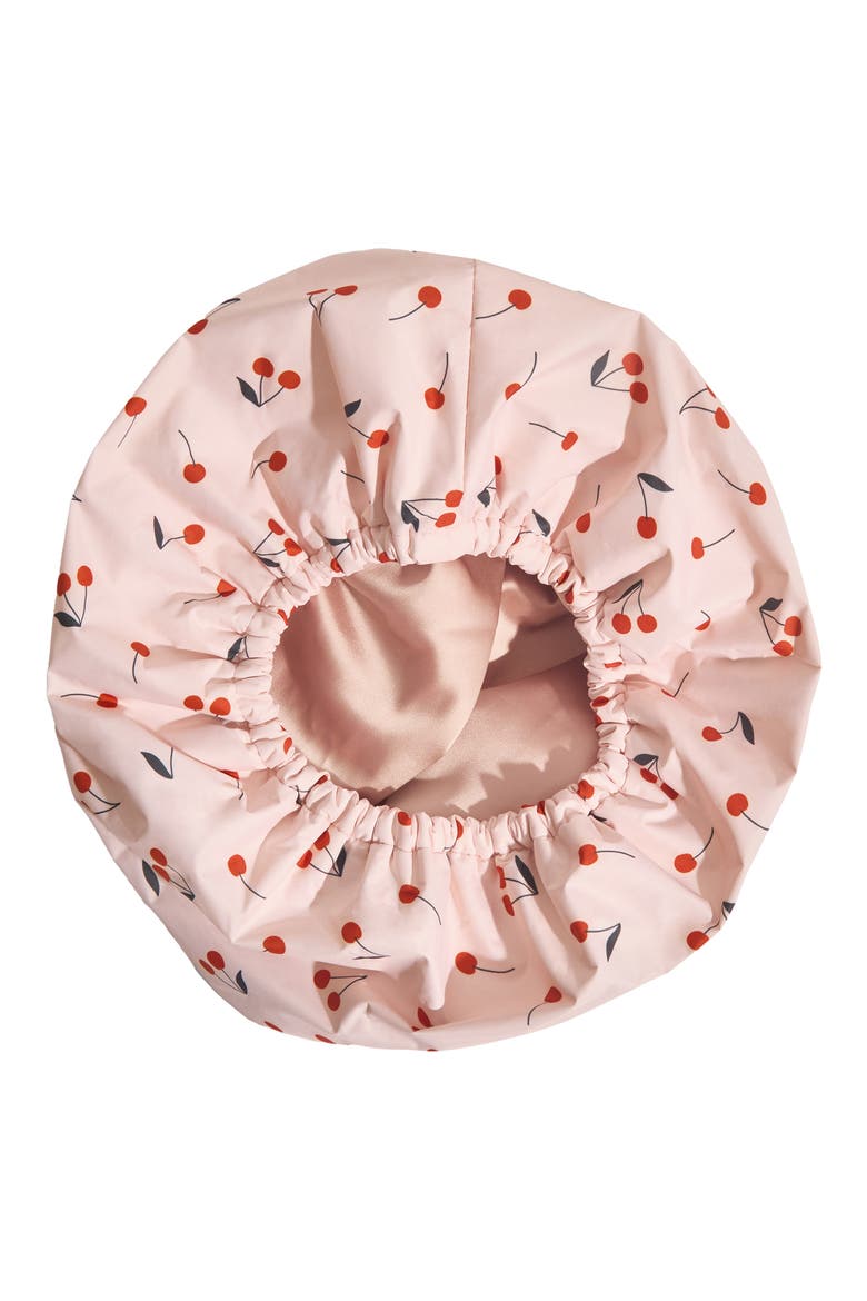 Satin-Lined Flexi Shower Cap, Main, color, CHERRY PRINT