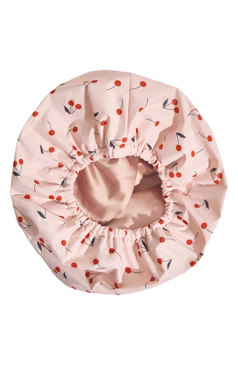 Kitsch Satin-Lined Flexi Shower Cap, Main, color, Cherry Print