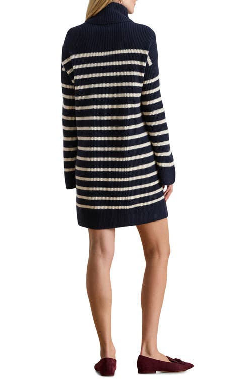 Ralph Lauren Striped Wool-cashmere Turtleneck Dress In Blue
