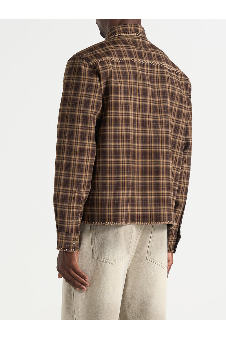 Blake Unisex Whipstitch Check Shirt, Alternate, color, Brown