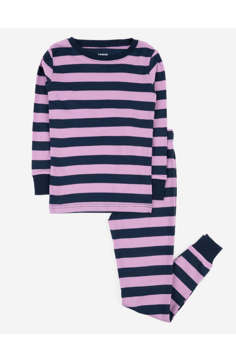 Leveret Two-Piece Striped Cotton Matching Family Pajamas, Main, color, Purple & Navy
