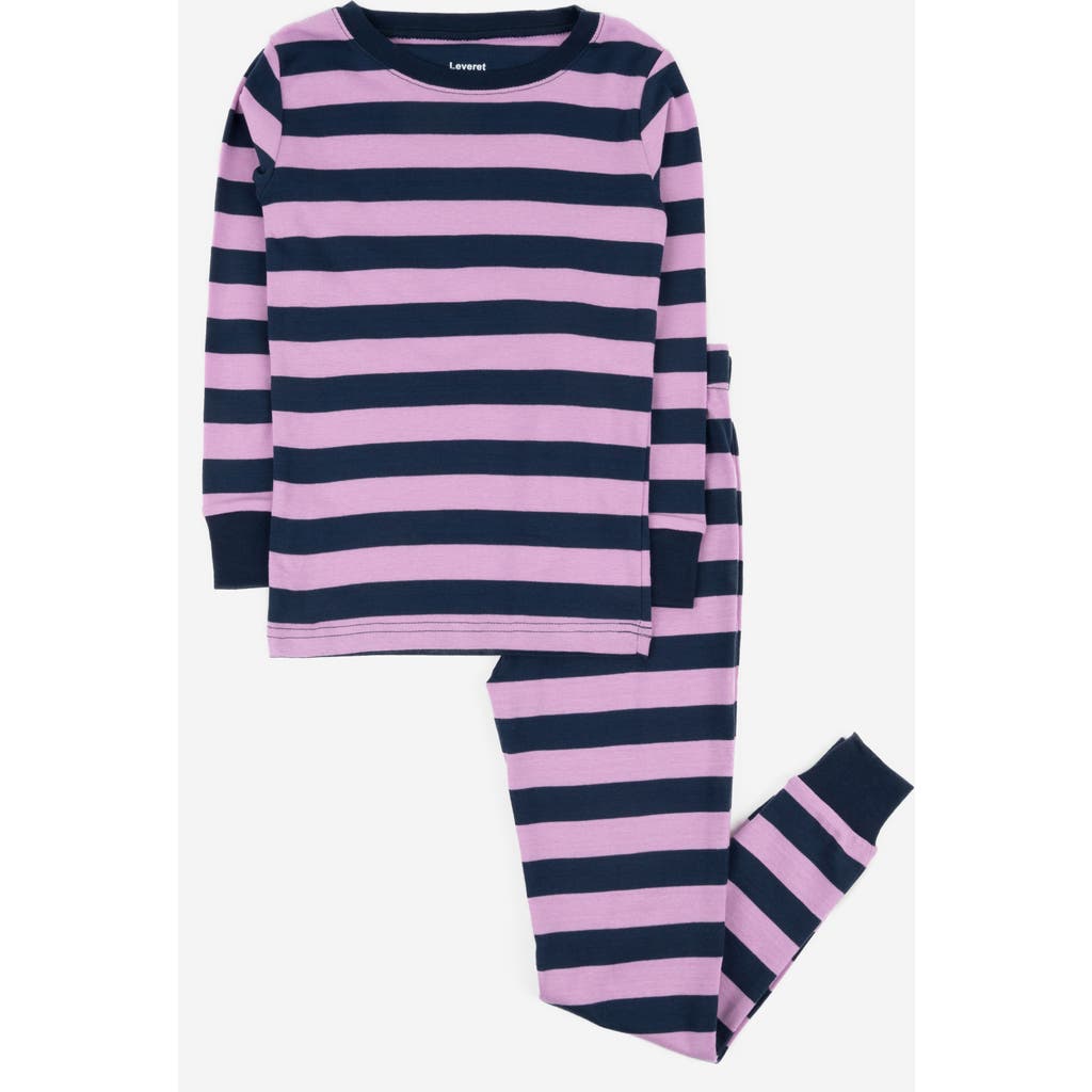 Leveret Kids Two-piece Striped Cotton Matching Family Pajamas In Pink