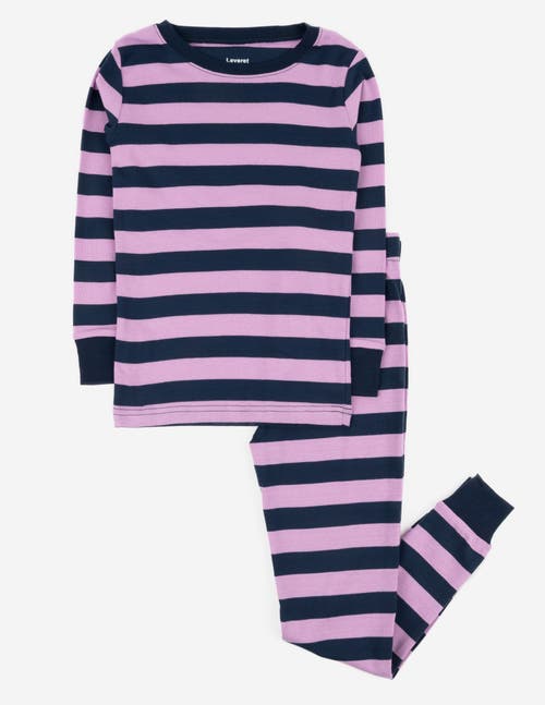 Leveret Kids'  Two-piece Striped Cotton Matching Family Pajamas In Purple