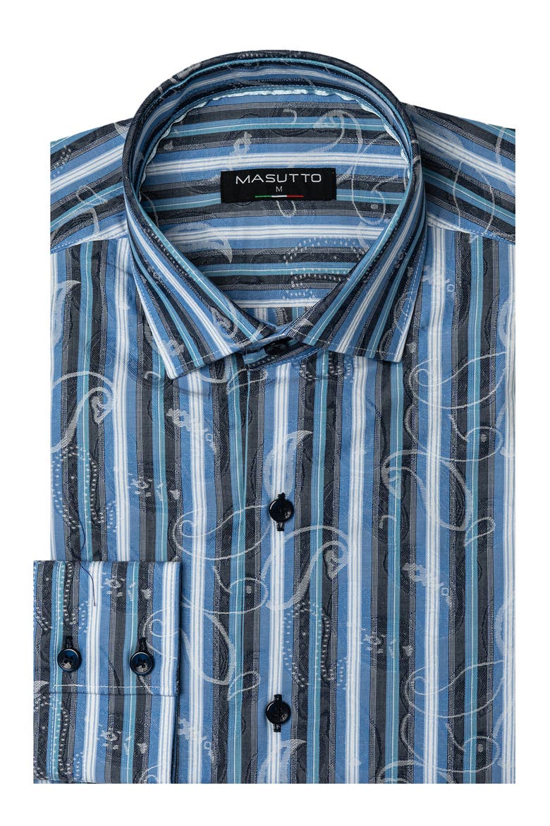 Adriano Jacquard Button-Up Shirt, Main, color, Blue