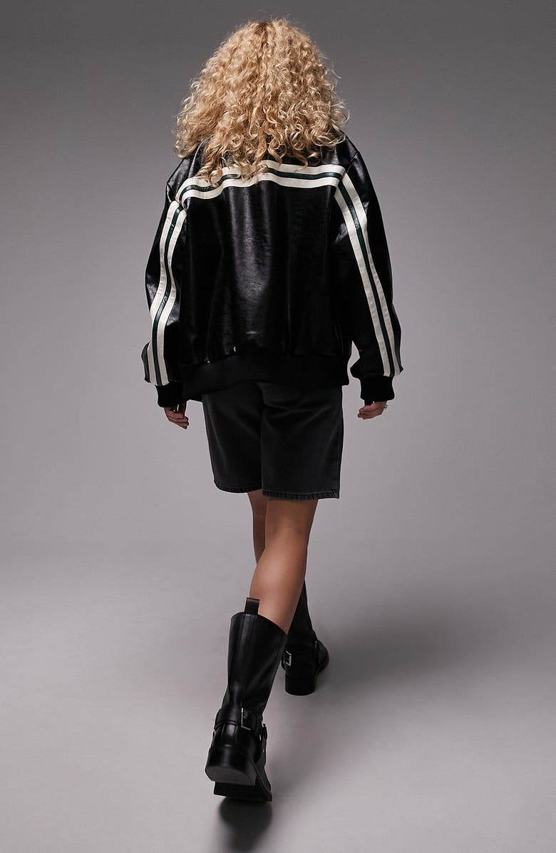 Topshop Stripe Faux Leather Bomber, Alternate, color, 