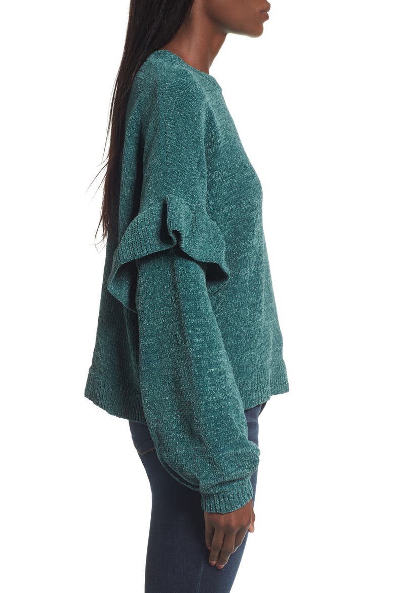 Ruffle Chenille Sweater, Alternate, color, GREEN JASPER