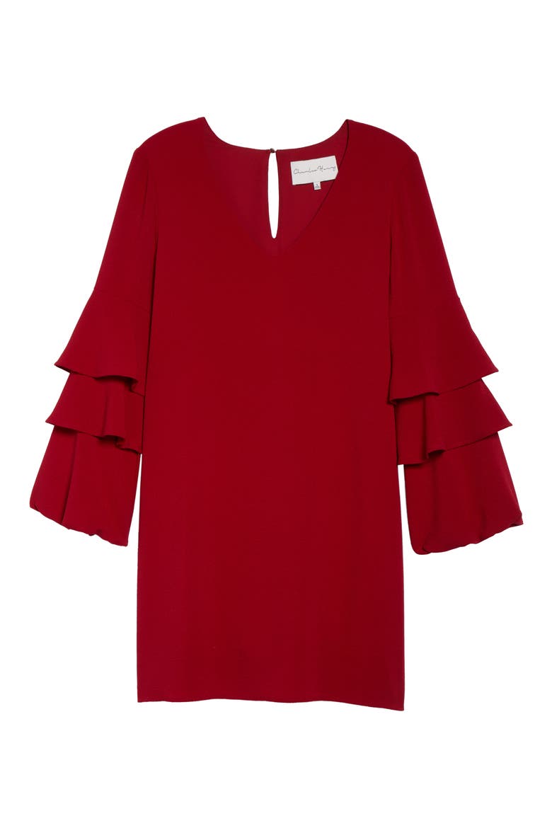 Tiered Ruffle Sleeve Dress, Alternate, color, GARNET
