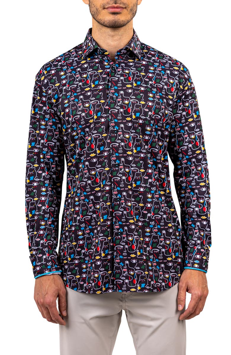 Maceoo Fibonacci Stretch Ascension 3322 Contemporary Fit Button-Up Shirt, Main, color, Black