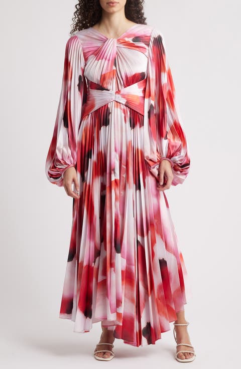 Dailley Pleated Long Sleeve Maxi Cocktail Dress