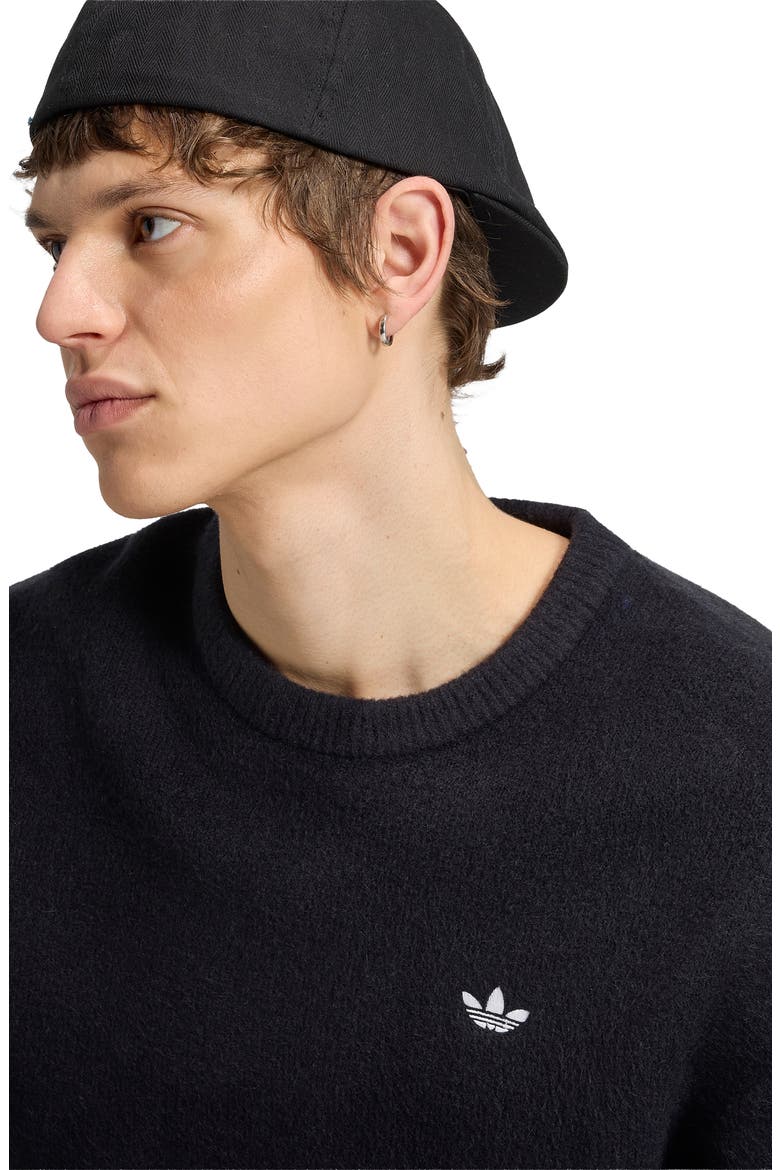 Trefoil Embroidered Crewneck Sweater, Alternate, color, BLACK