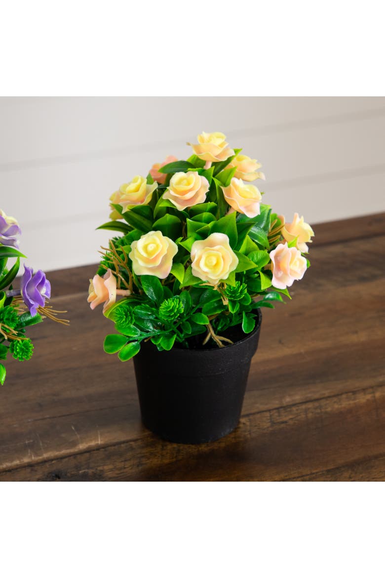 8-in Artificial Rose Plant in Black Pot - Set of 3, Alternate, color, Assorted