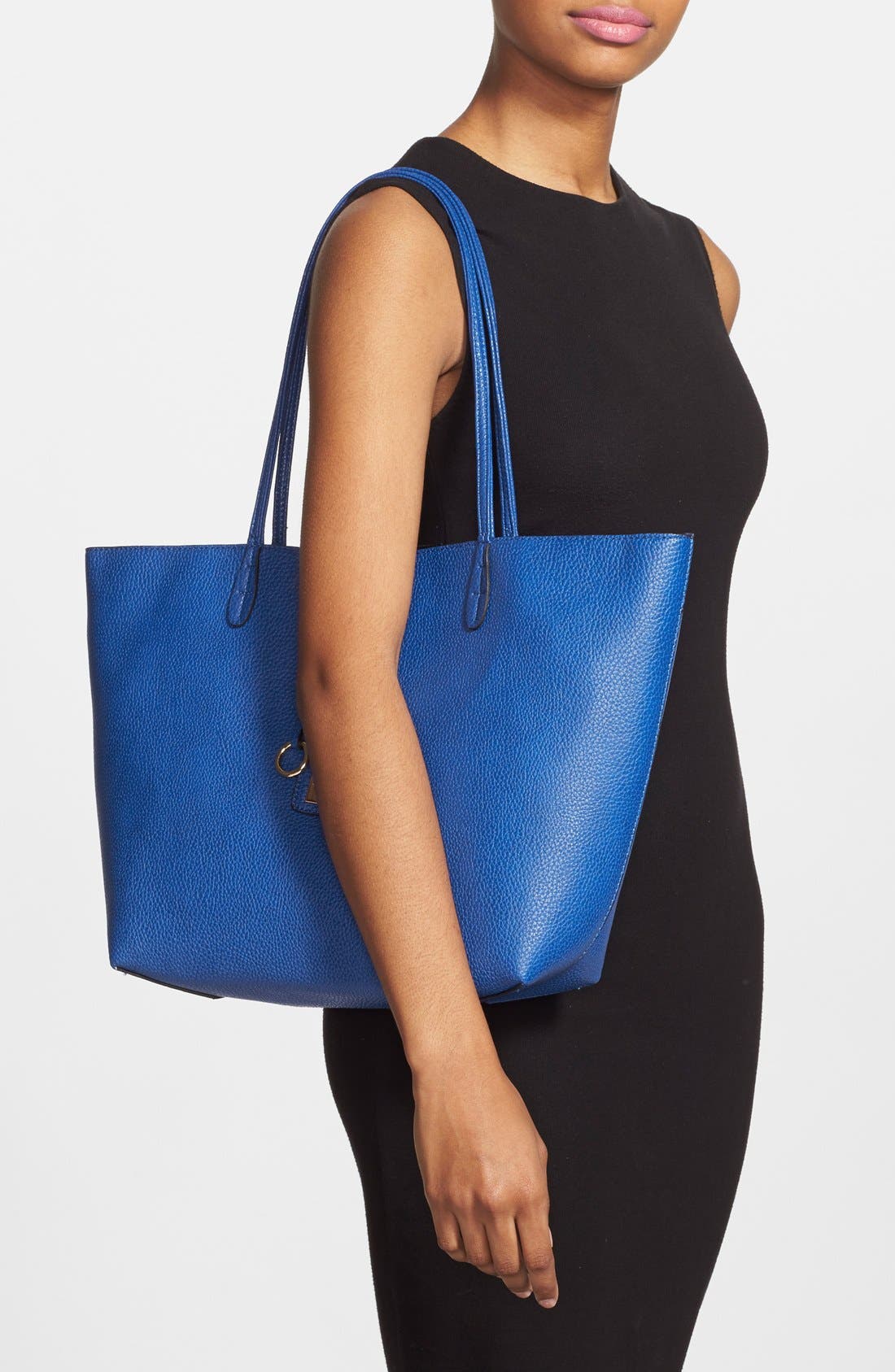 Reversible Faux Leather Tote, Alternate, color, BLACK/ BLUE