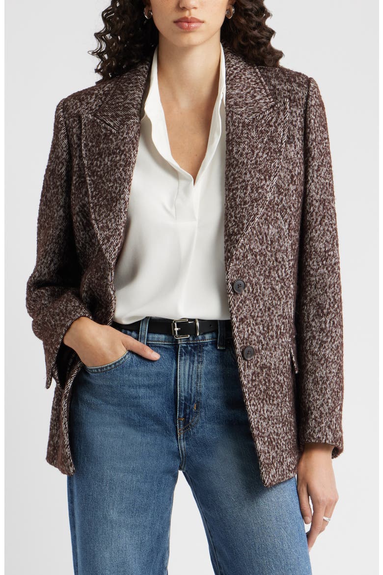 The Liv Textured Boyfriend Blazer, Main, color, BROWN IVORY TWILL