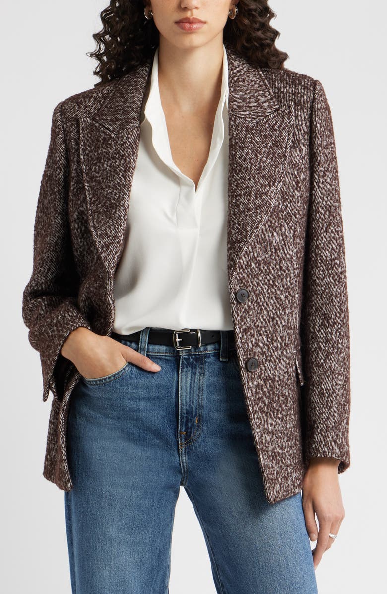 Nordstrom The Liv Textured Boyfriend Blazer, Main, color, Brown Ivory Twill