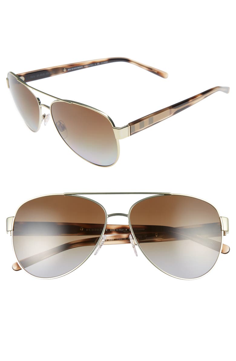Burberry 60mm Polarized Aviator Sunglasses, Main, color, 