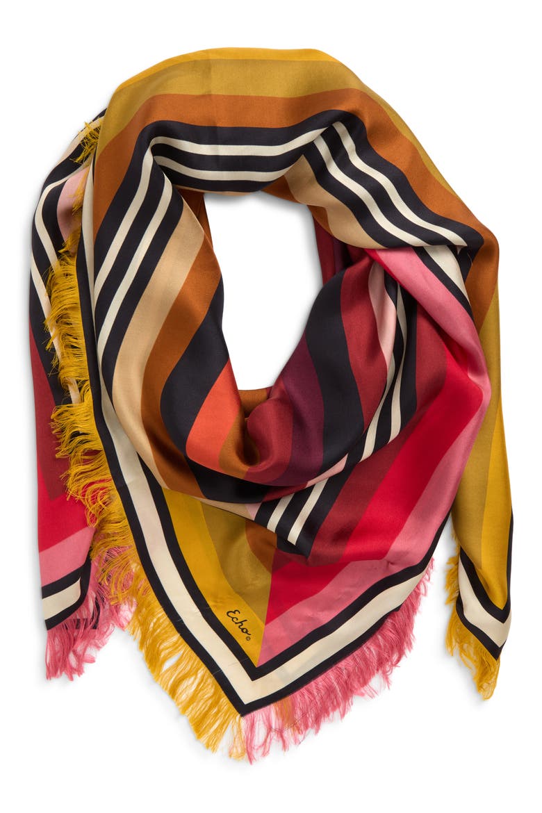 Half and Half Silk Scarf, Main, color, RED MULTI