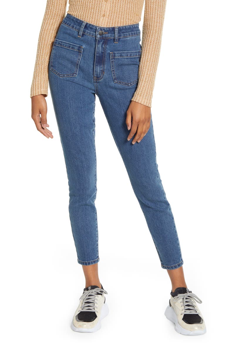 Front Pocket Crop Jeans, Main, color, MEDIUM WASH