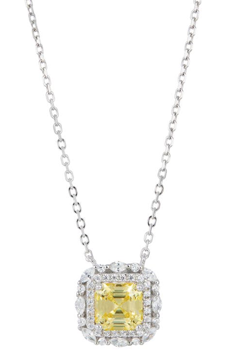 Asscher Cut Cubic Zirconia Halo Pendant Necklace
