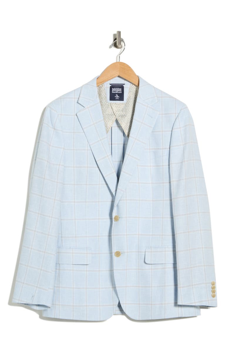 Windowpane Notch Lapel Linen Blend Sport Coat, Alternate, color, BLUE/ TAN