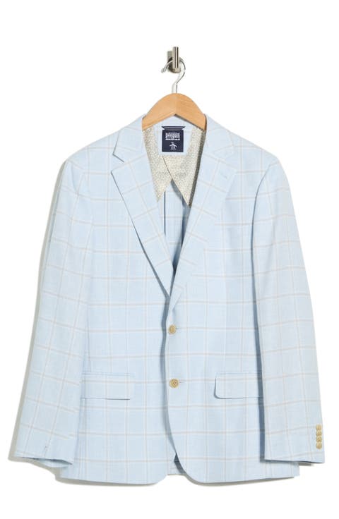 Windowpane Notch Lapel Linen Blend Sport Coat (Short, Regular, Long & Big)