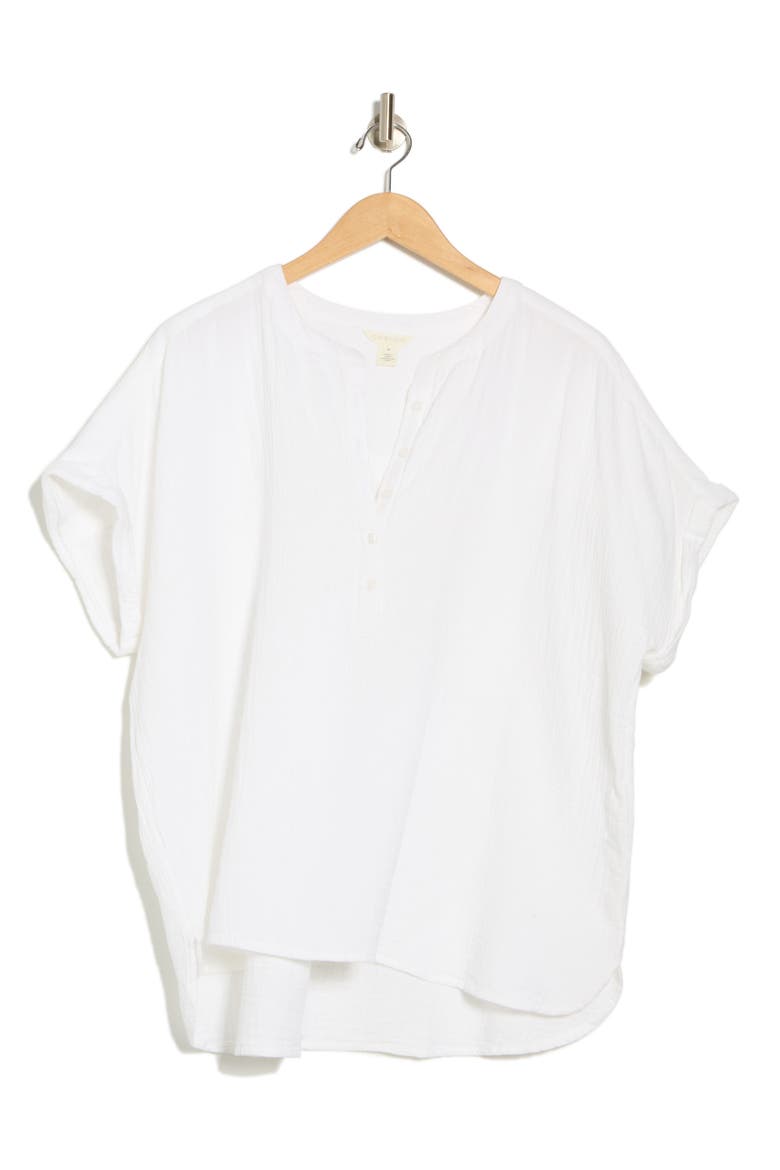 Cotton Gauze Popover Top, Alternate, color, WHITE