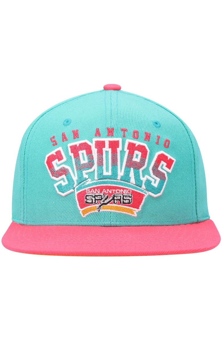 Mitchell & Ness Men's Mitchell & Ness Teal/Pink San Antonio Spurs Hardwood Classics Gradient Wordmark Snapback Hat, Alternate, color, Teal