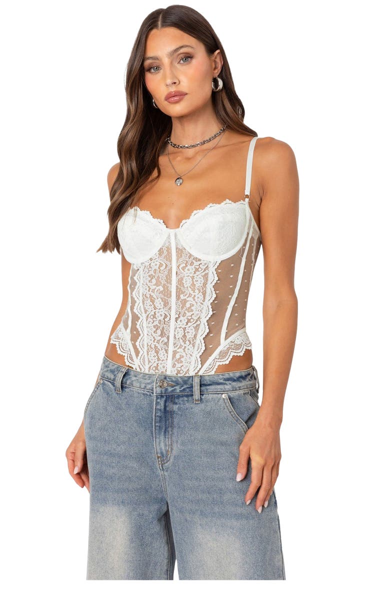 EDIKTED Cabaret Lace Bodysuit, Alternate, color, 