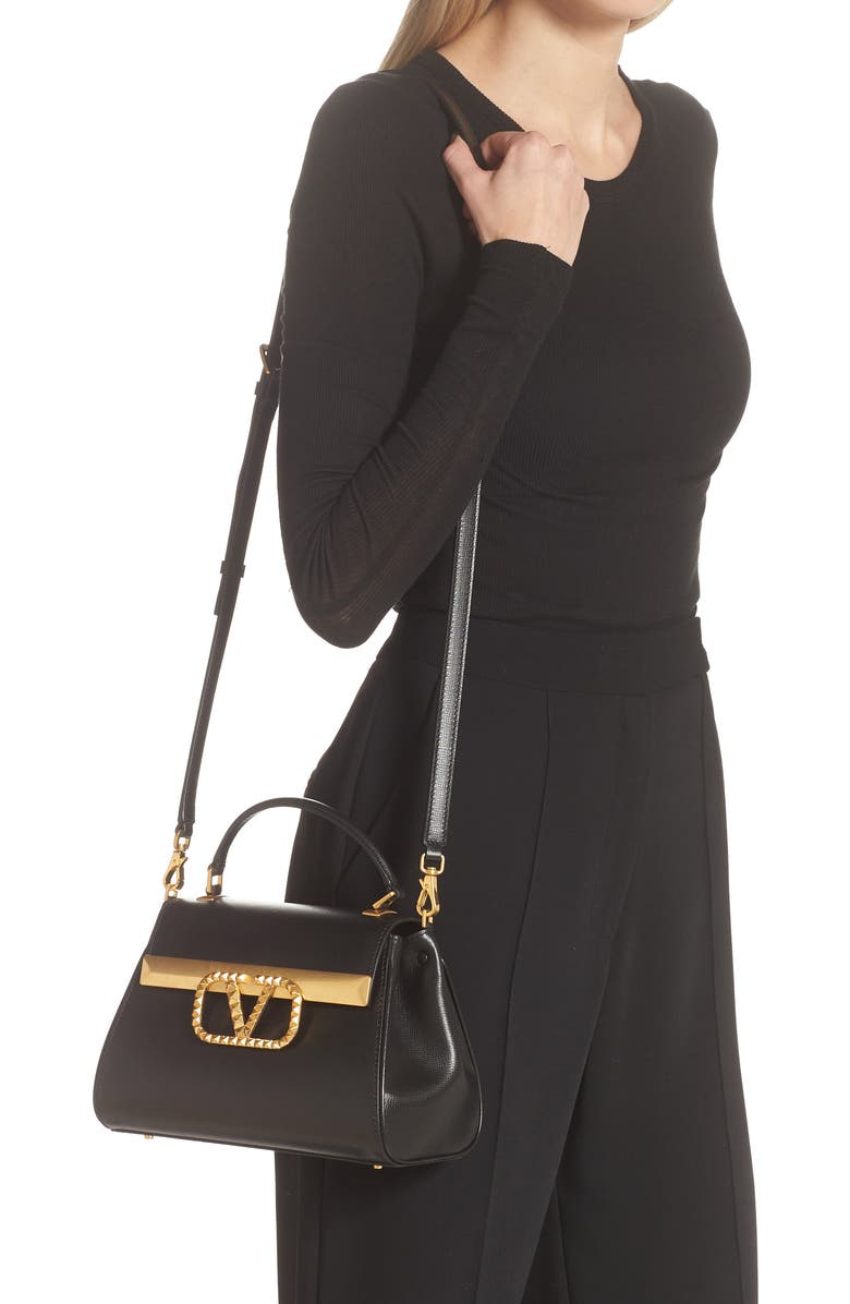 Valentino Garavani Small Rockstud Alcove VLOGO Leather Top Handle Bag, Alternate, color,