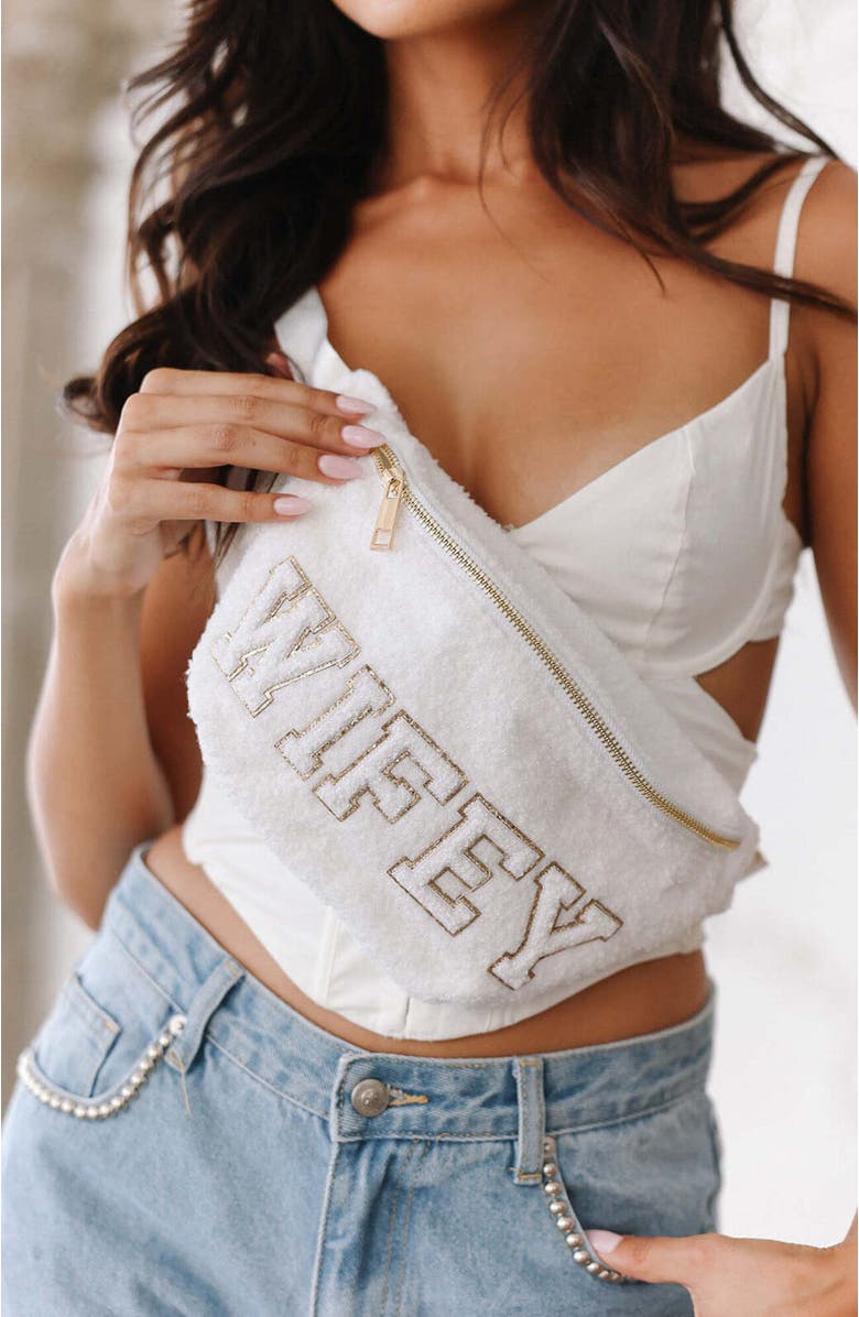 Untamed Petals WIFEY Varsity Belt Bag, Alternate, color, Ivory