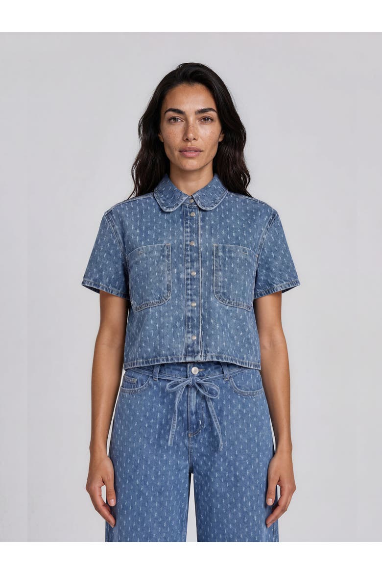 Cropped Collared Snap-Front Shacket, Main, color, Basic Denim