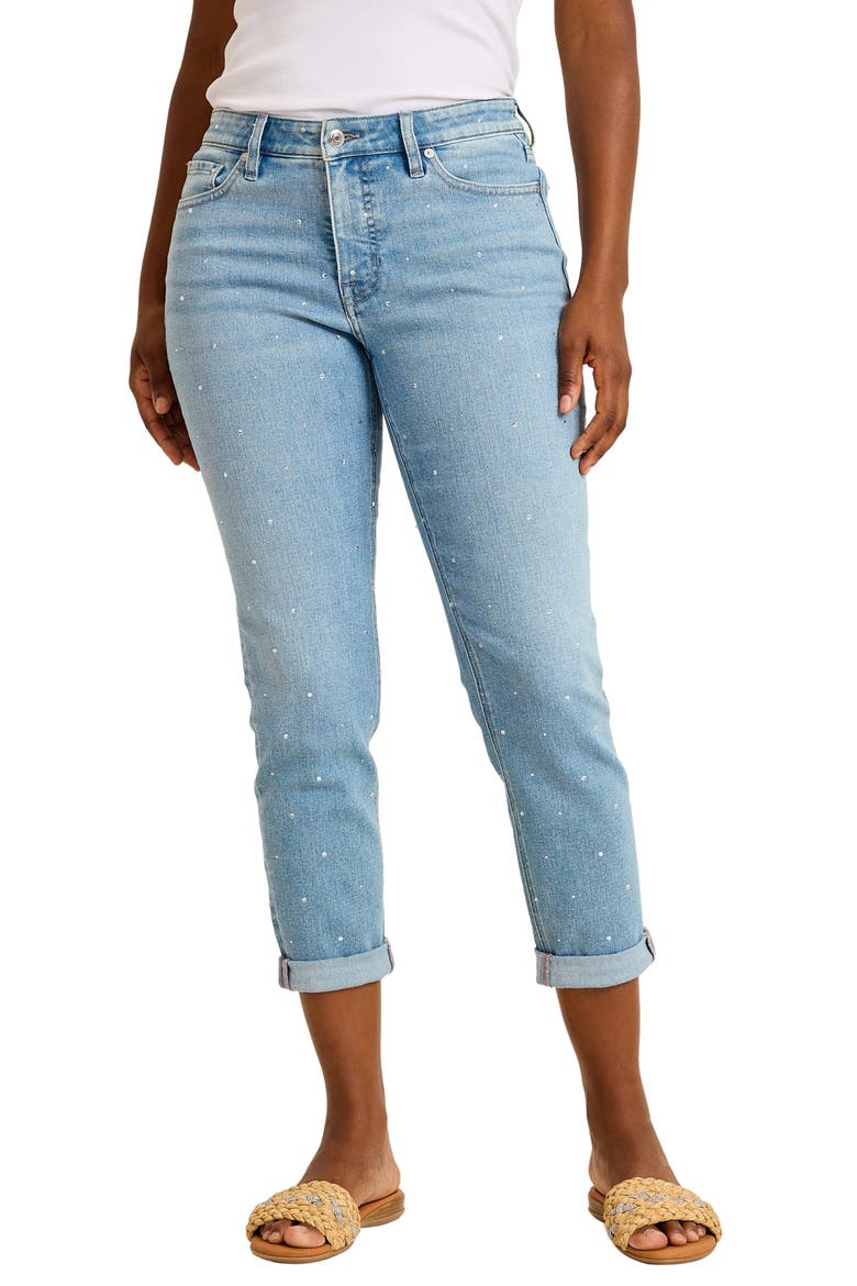 Sparkle Rhinestone Cuffed Ankle Slim Boyfriend Jeans, Main, color, VENICE WASH