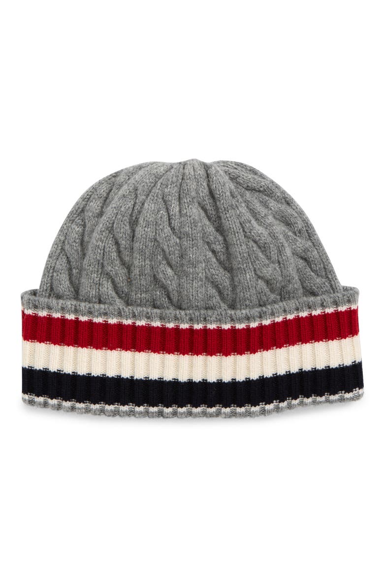 Cable & Rib Virgin Wool Beanie, Main, color, LIGHT GREY
