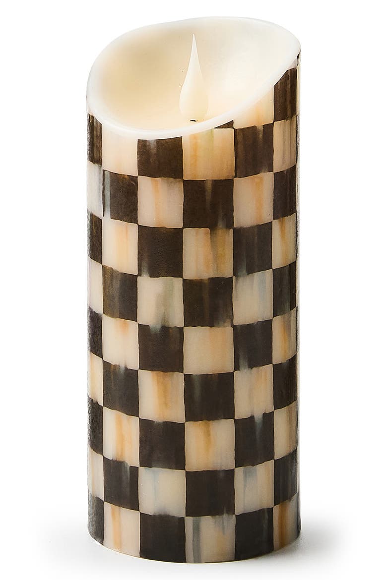 Courtly Check 7-Inch Flameless Pillar Candle, Main, color, BLACK/ WHITE
