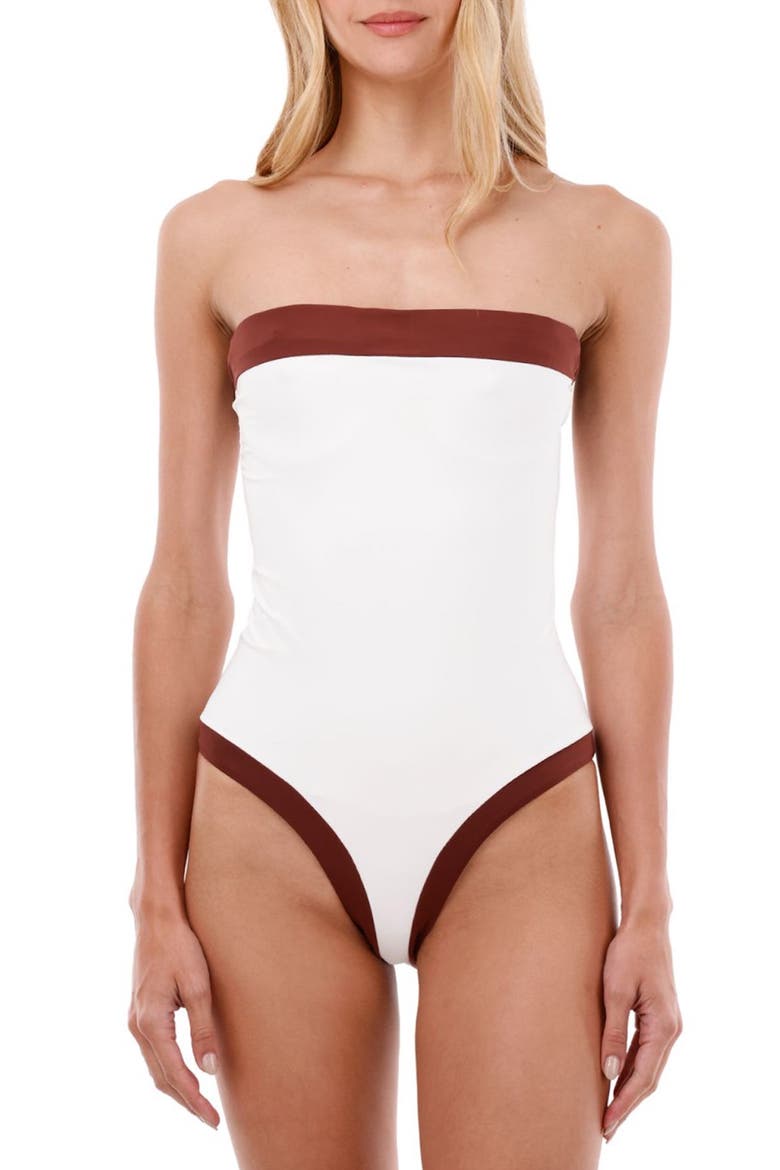 Lunaria Colorblock One-Piece Swimsuit, Main, color, BARN RED COLOR BLEND