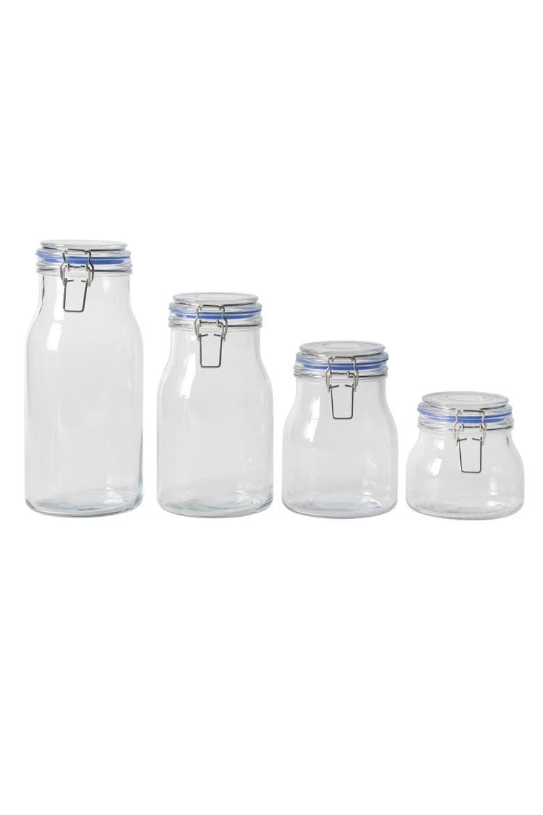 Lyon Court 4-Piece Glass Canister Set with Airtight Trigger Clamp Lids, Main, color, Cear