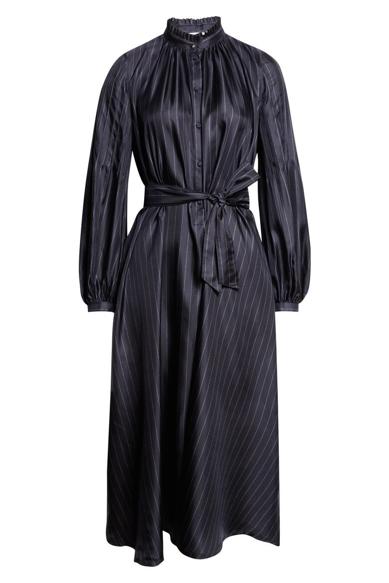 Sabbia Pinstripe Long Sleeve Silk Twill Dress, Alternate, color, ULTRAMARINE
