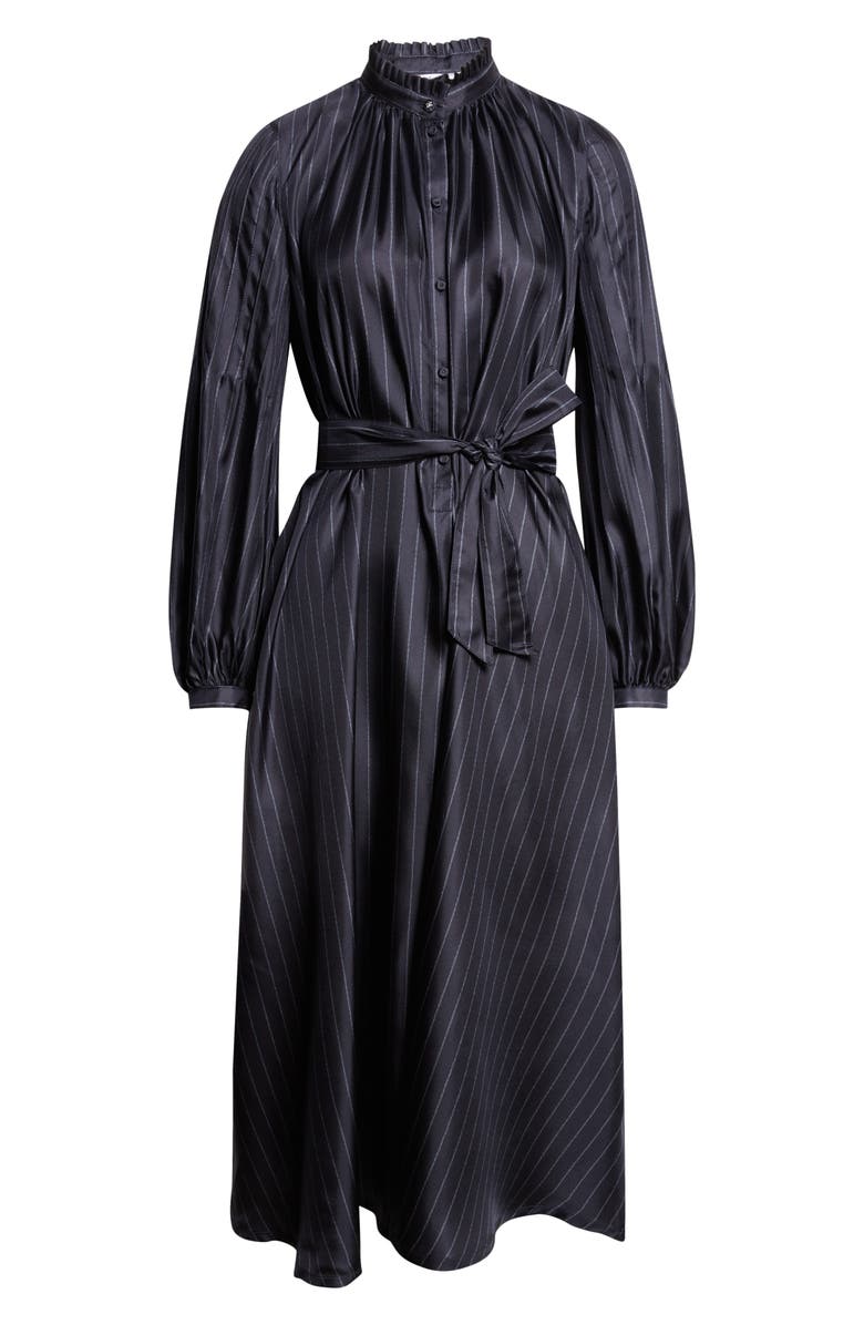 Max Mara Sabbia Pinstripe Long Sleeve Silk Twill Dress, Alternate, color, Ultramarine