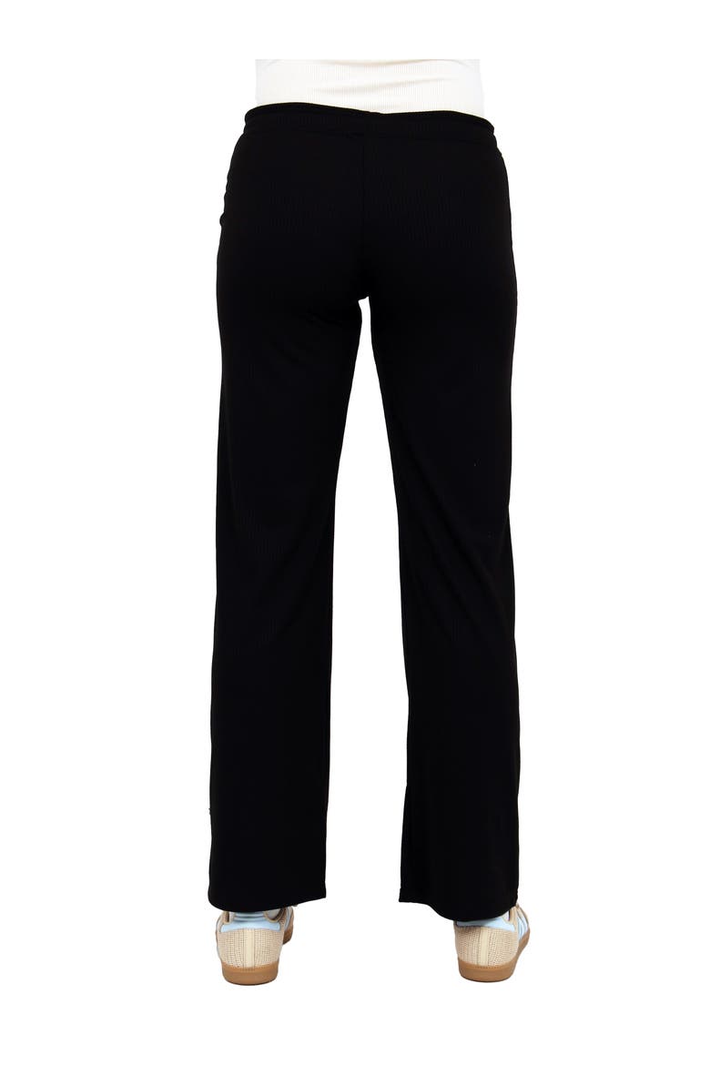 Womens Basic Ribbed Knit Drawstring Straight Leg Lounge Pants, Alternate, color, Black
