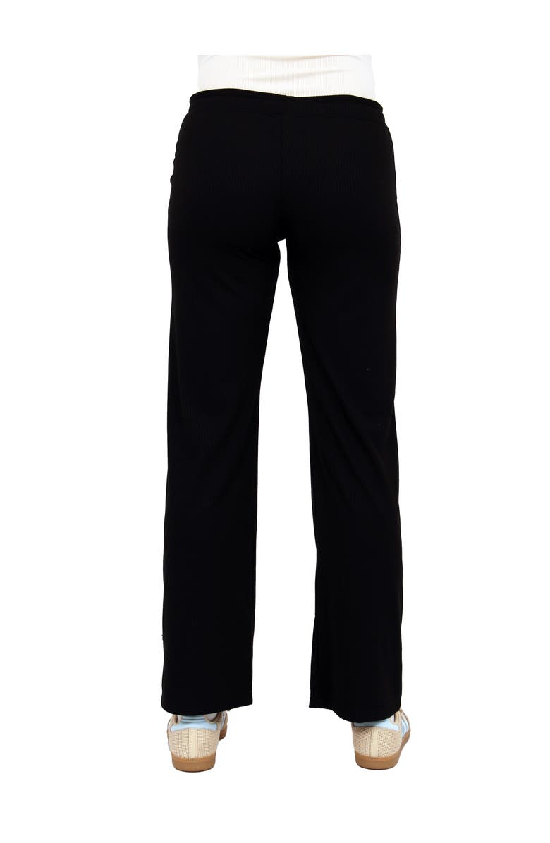 24seven Comfort Apparel Womens Basic Ribbed Knit Drawstring Straight Leg Lounge Pants, Alternate, color, Black
