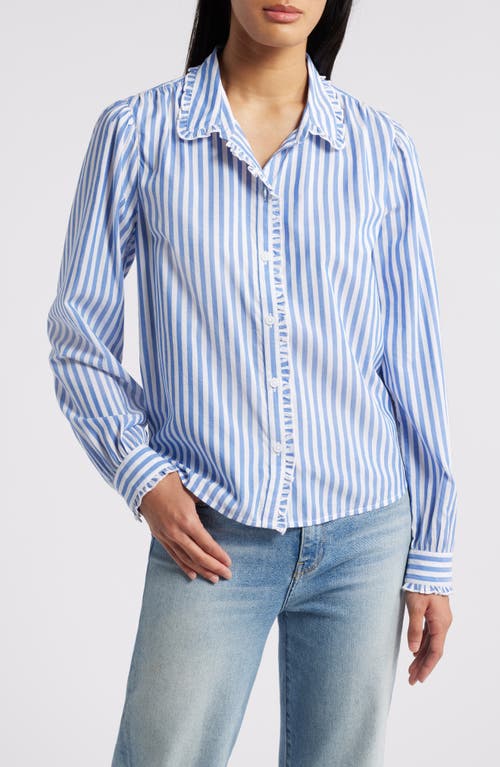 beachlunchlounge Ciara Stripe Ruffle Trim Button-Up Shirt in Bond Street 