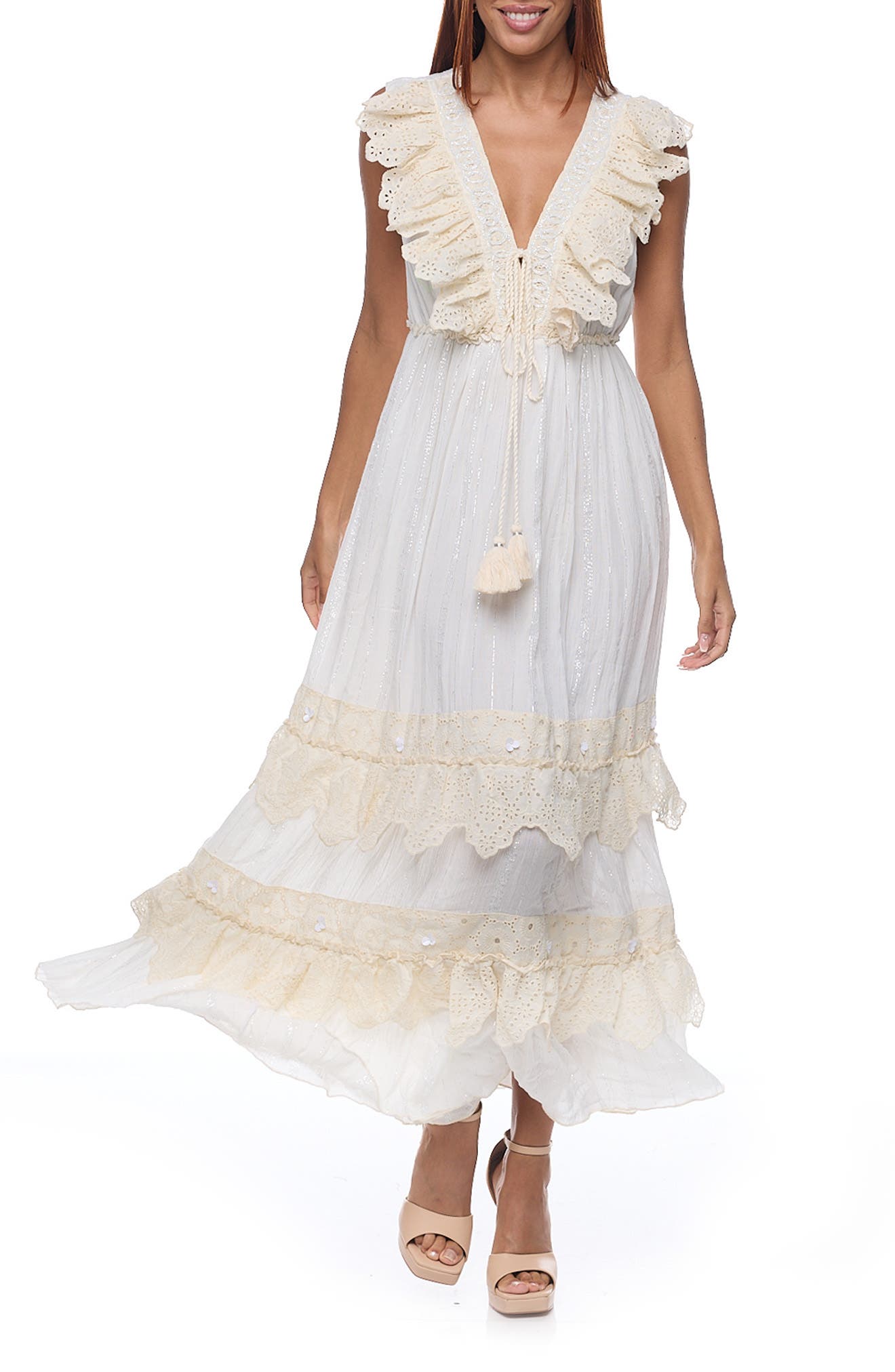 RANEES Ruffle Sleeveless Cotton Maxi Dress