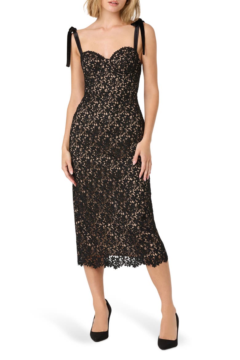 Donnie Lace Corset Midi Dress, Main, color, BLACK
