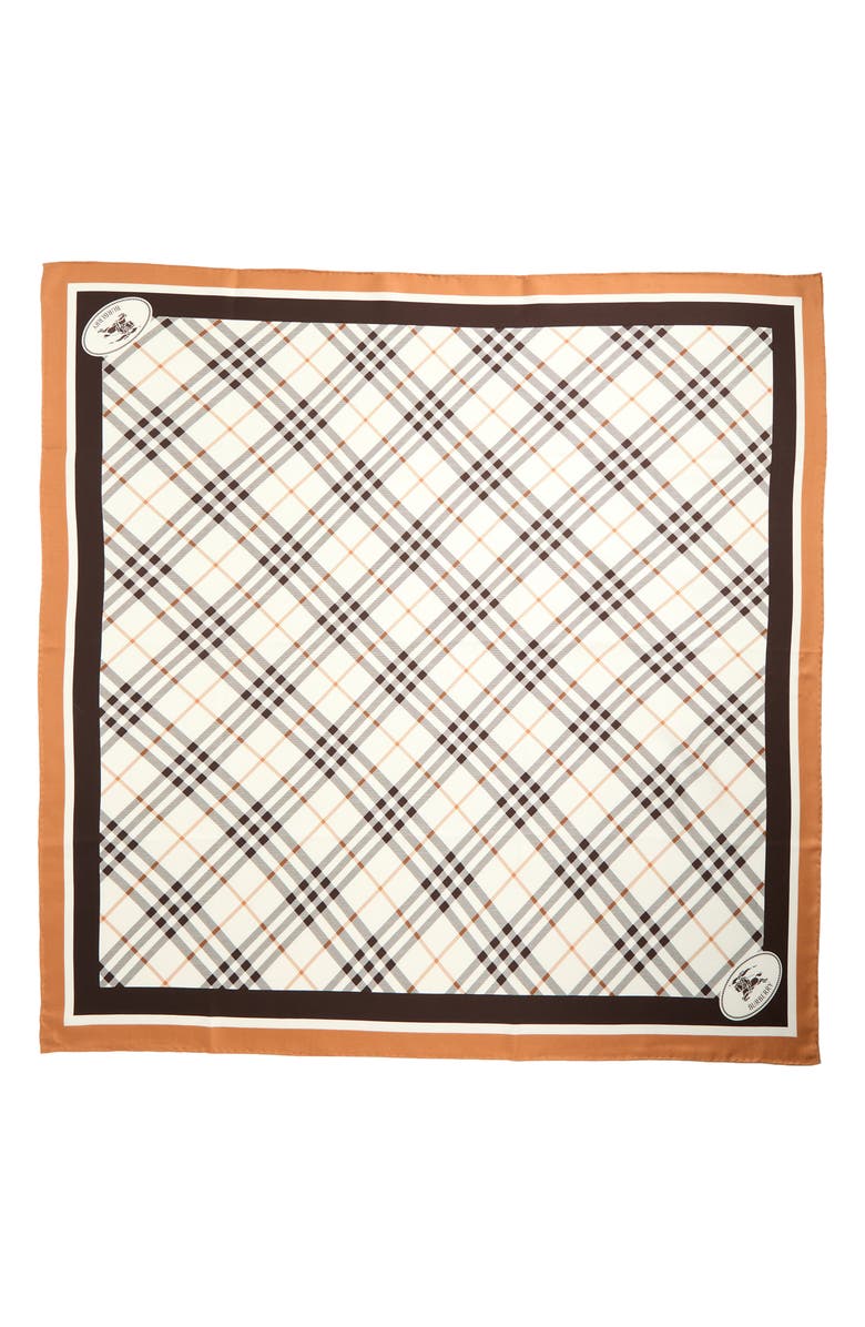 Burberry Medium Check Border Silk Scarf, Main, color, Pebble White