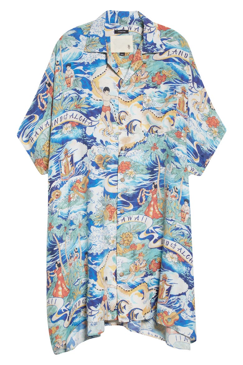 Oversize Aloha Print High-Low Shirtdress, Alternate, color, HAWAIIAN PRINT