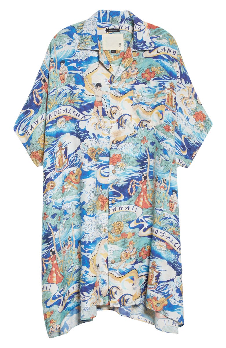 R13 Oversize Aloha Print High-Low Shirtdress, Alternate, color,