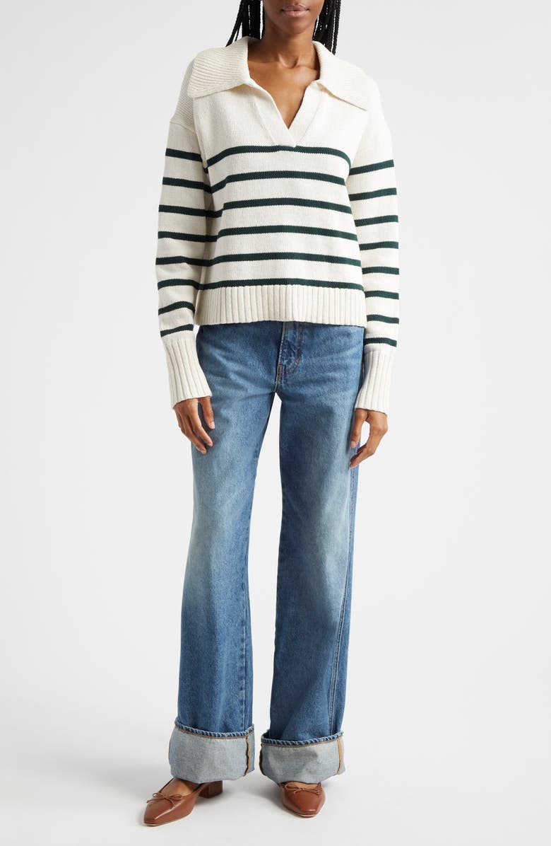 Veronica Beard Jovie Stripe Cotton Sweater, Alternate, color, 