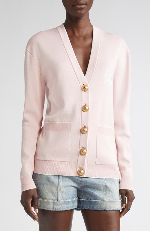 Balmain Logo Emblem Silk & Cotton Cardigan