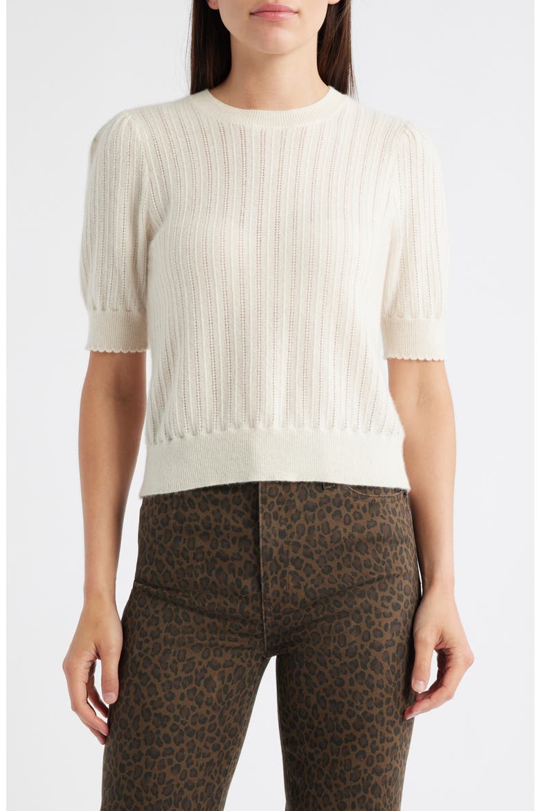 The Ladder Pointelle Short Sleeve Cashmere Sweater, Main, color, CREAM